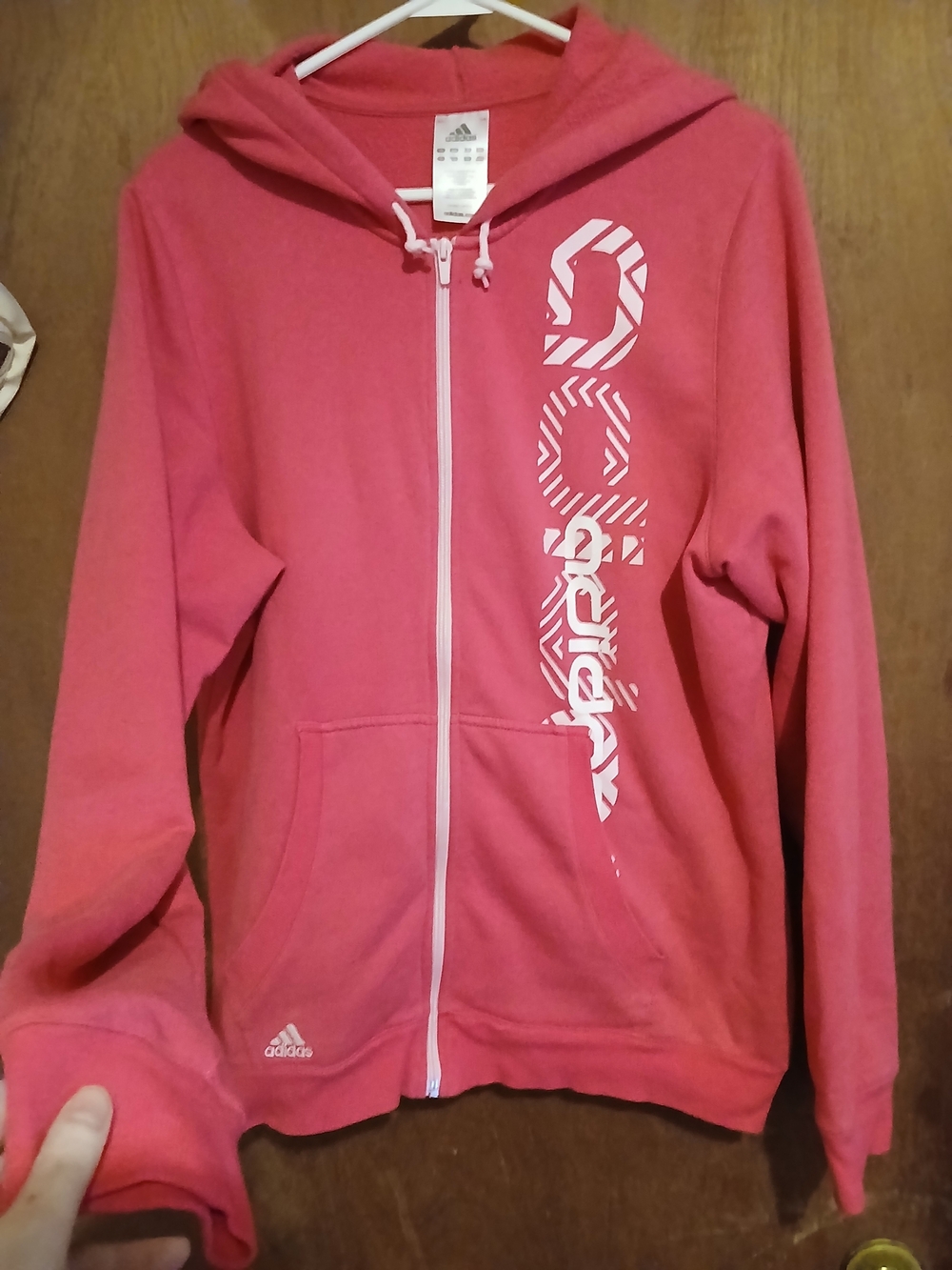 Adidas Pink Womens XL Zip-Up Hoodie with Vertical Logo